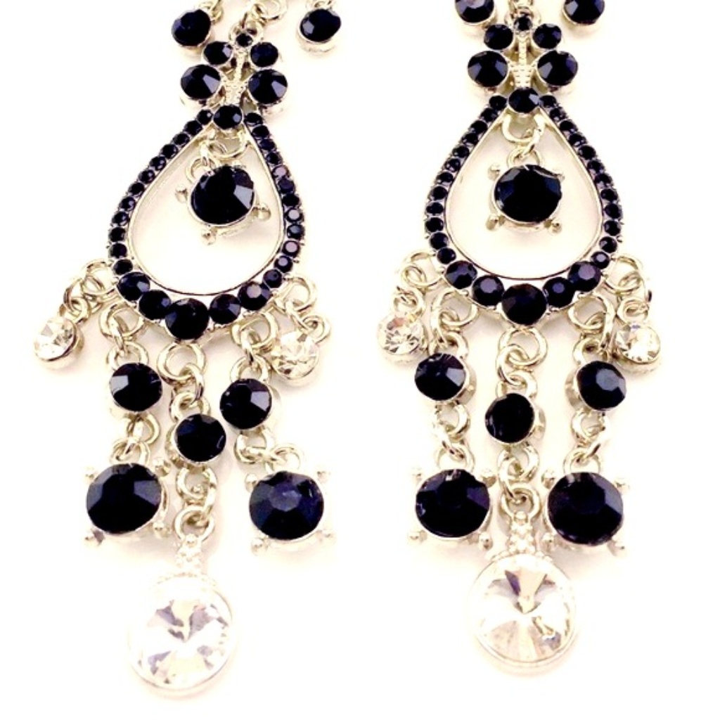 Victorian Black Silver Earrings Chandelier Rhines